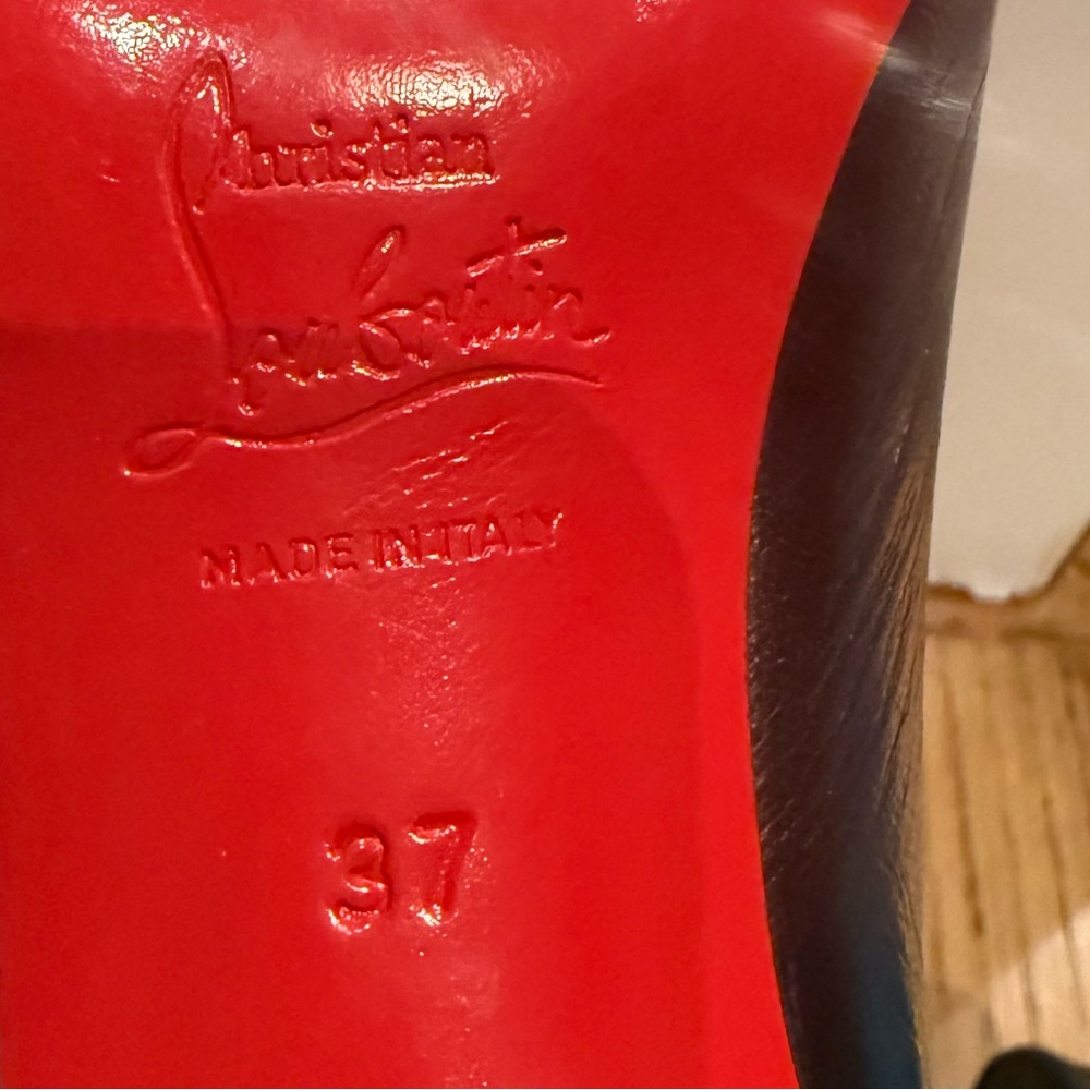 Christian Louboutin Black Leather Peep Toe Heels 37 - Picture 5 of 7